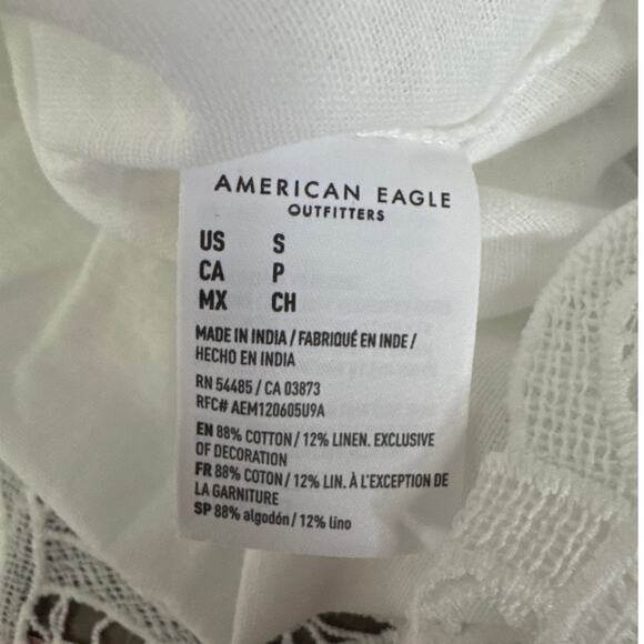 American Eagle White Lace Cutout Button Up Shirt Cotton Linen Women Small NWT - Picture 9 of 9